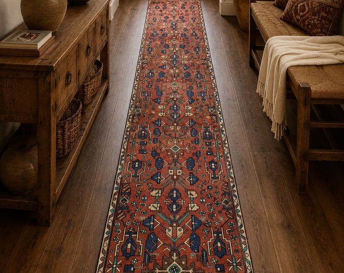 3x16 Vintage Turkish Runner Rug, Handmade Wool Floral Tribal Extra Long Hallway Carpet