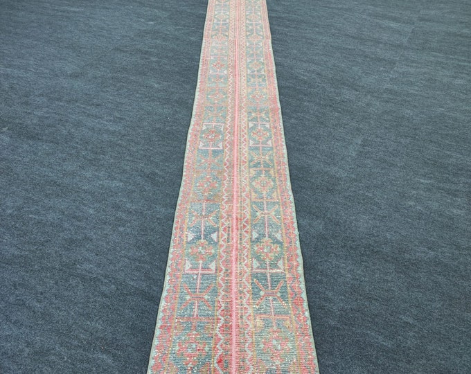 Vintage Turkish Herki Runner Rug, Handmade Wool, Tribal Geometric Pattern (1'10" x 20'8")