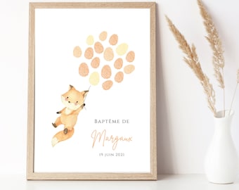 Affiche arbre à empreintes renard et ballon  - Déco anniversaire baptême personnalisée renard par Imagine Ton Affiche