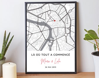 Personalized couple poster with meeting place - GPS map poster for couple by Imagine Ton Affiche