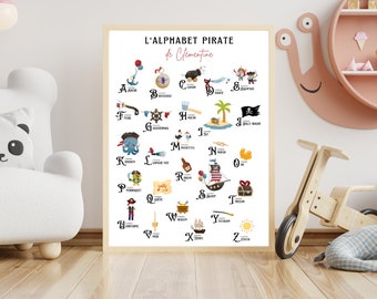 Affiche alphabet pirate - décoration pirate - ABC pirate en français par Imagine Ton Affiche