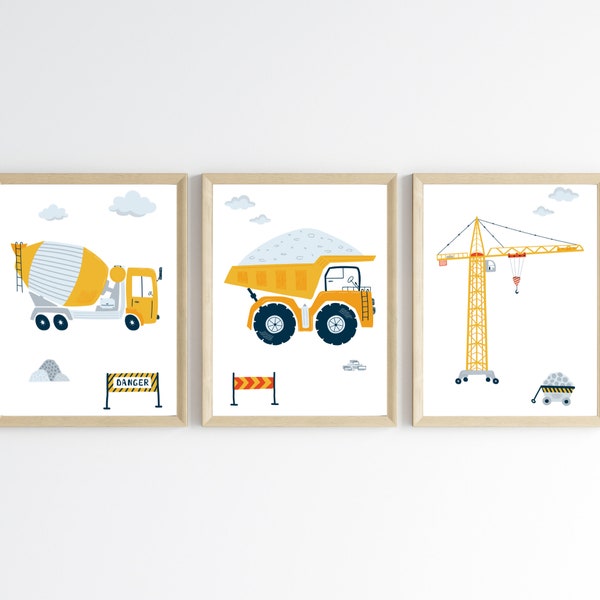 Set of 3 posters Construction site machine truck excavator - children's room decoration construction site by Imagine Ton Poster
