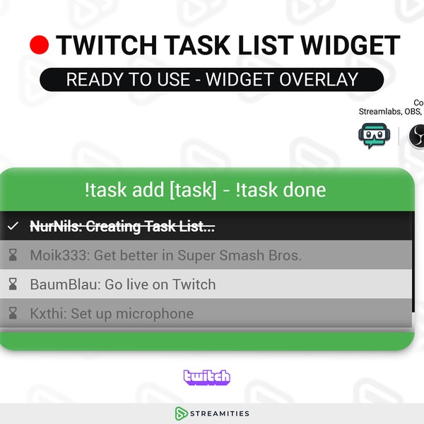 Twitch Task List / Stream Goal Widget | Fully Customizable Stream Widget Overlay for OBS/Streamlabs OBS