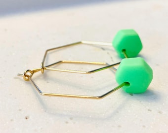 Handmade earrings in bright neon colors, small hoop earrings with Fimo pendants, drop earrings, statement earrings in neon colors
