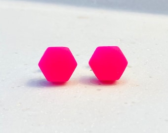 Handmade neon pink, orange, and yellow stud earrings, neon jewelry, colorful earrings, statement earrings, polymer clay earrings, stud earrings, lucky charm