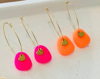 Handmade earrings in bright neon colors, unique hanging earrings, neon jewelry, statement earrings, Fimo earrings, lucky jewel
