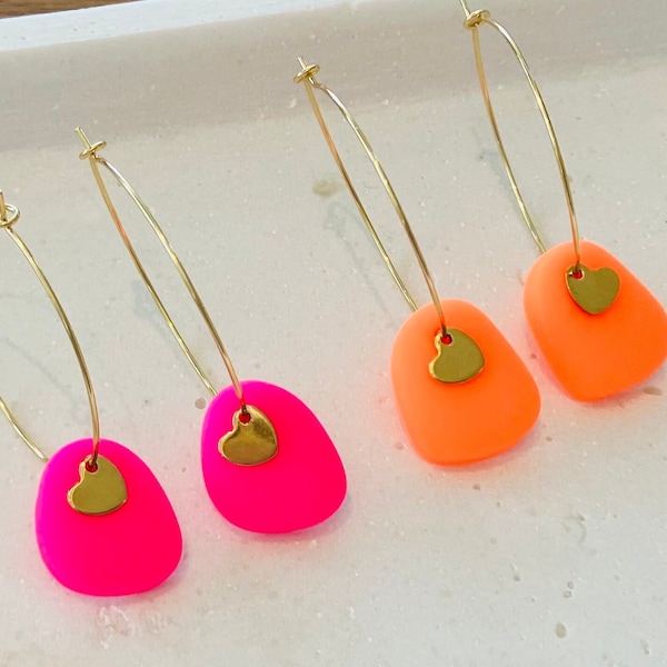 Handmade earrings in neon, unique hanging earrings, special earrings, made with love, statement earrings Fimo earrings