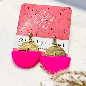 Handmade earrings in bright colors, unique drop earrings, neon jewelry, statement earrings, Fimo earrings pink, lucky jewel