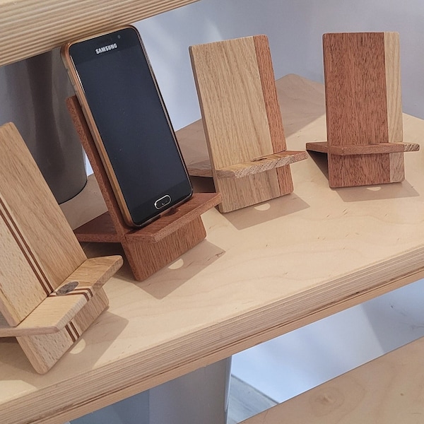 Support de téléphone, en bois chêne et sipo