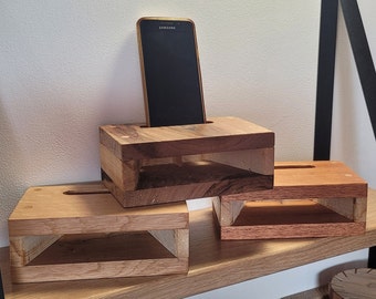 Enceinte passive, amplificateur de son pour téléphone en bois.