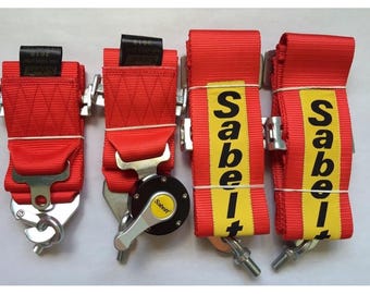 2 x SABELT Arnés de seguridad rojo de 3 pulgadas y 4 puntos para carreras, ajuste universal, liberación rápida para coches de pista de derrape + Envío exprés por DHL