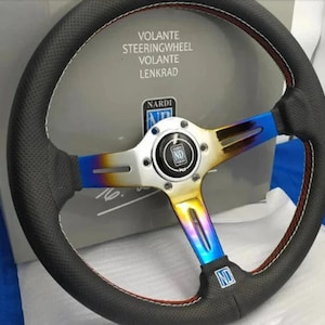 NARDI TORINO Leather Sport Steering Wheel 8917-CB | Blue Titanium Rainbow Drift Racing Wheel | Universal Free Shipping