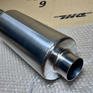 Bassy Stainless Steel Exhaust Muffler 2.5” Inlet/Outlet (Universal Weld-On Tip, Deep Sport Sound, Performance Car Exhaust Upgrade, Express