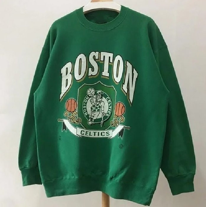 CustomCat Boston Celtics Retro NBA Crewneck Sweatshirt White / L