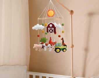 A Colorful Farm Baby mobile for nursery with your favourite farm animals tractor and barn