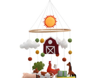 A Colorful Farm Baby mobile for nursery with your favourite farm animals tractor and barn