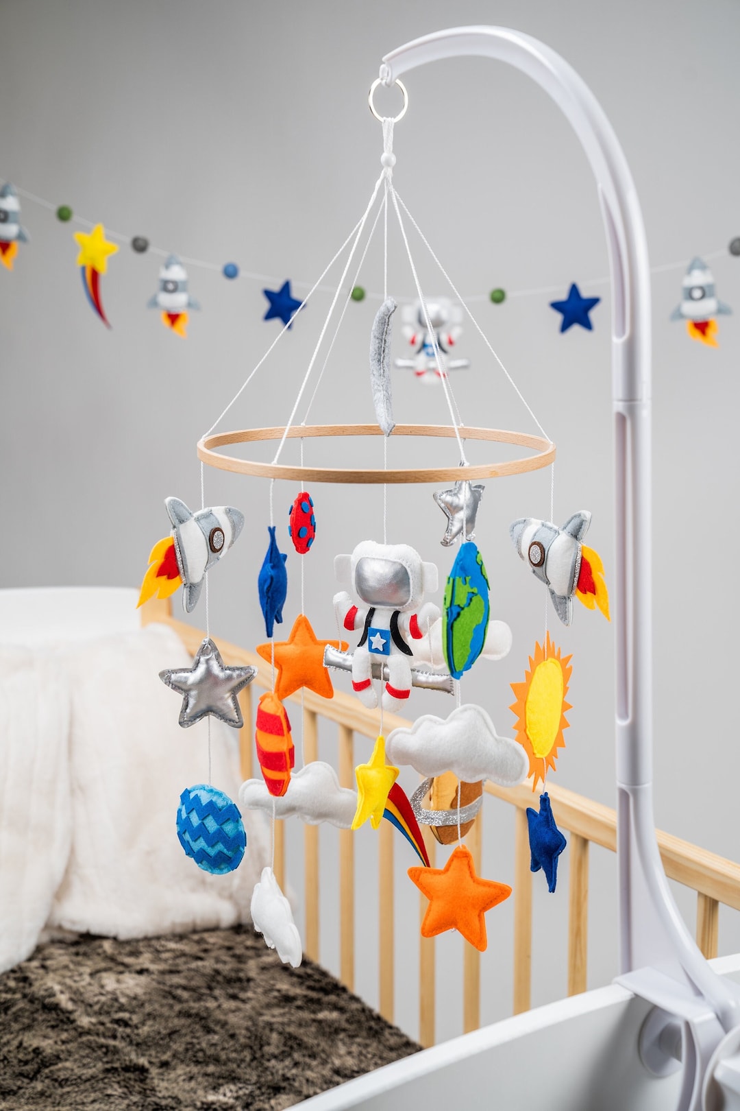 Space Baby Crib Mobile With Rockets, Planets and Stars Including ...