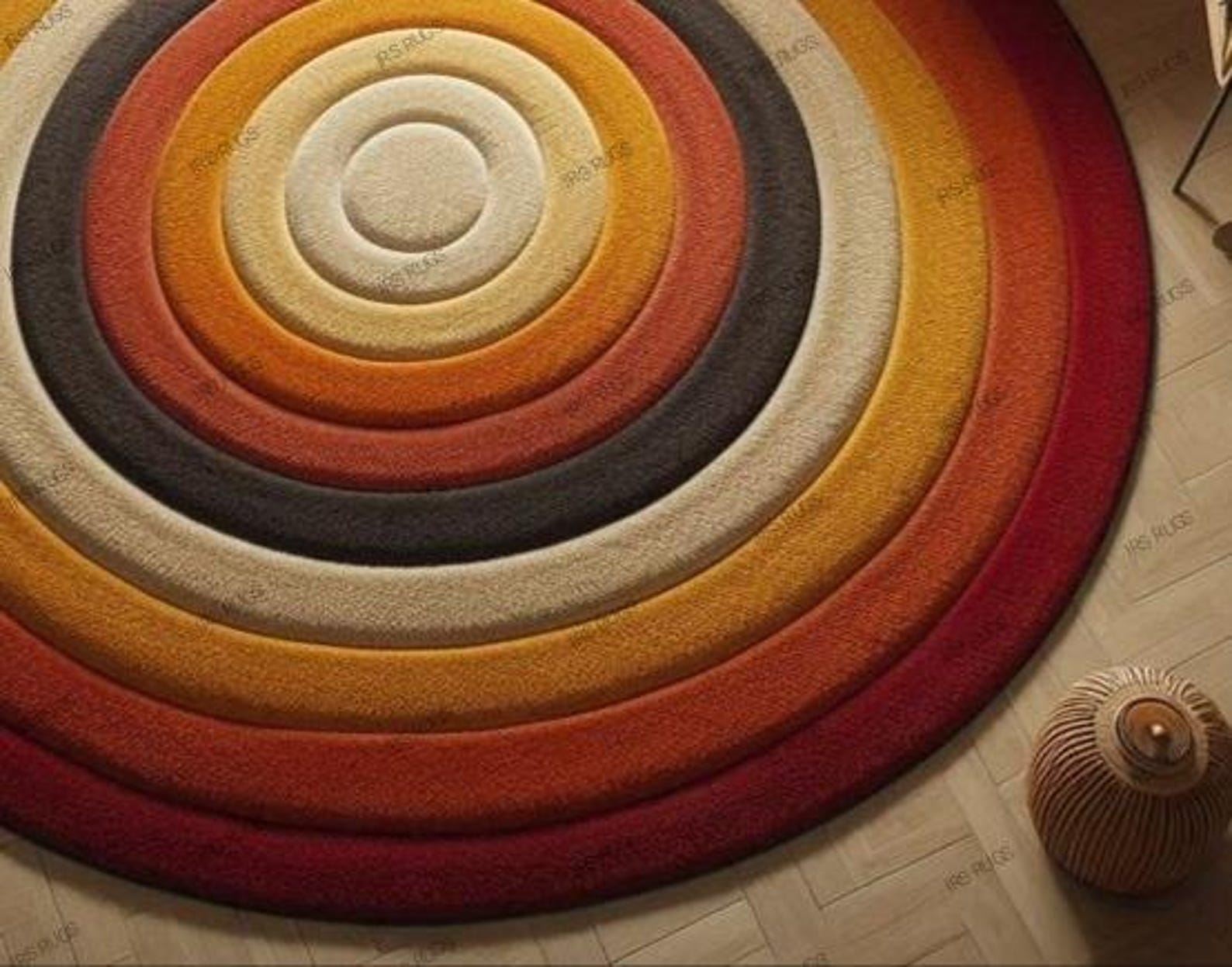 Personalized Daisy Handmade Red Yellow Rug 3x3 Unique Round Rug Hand ...