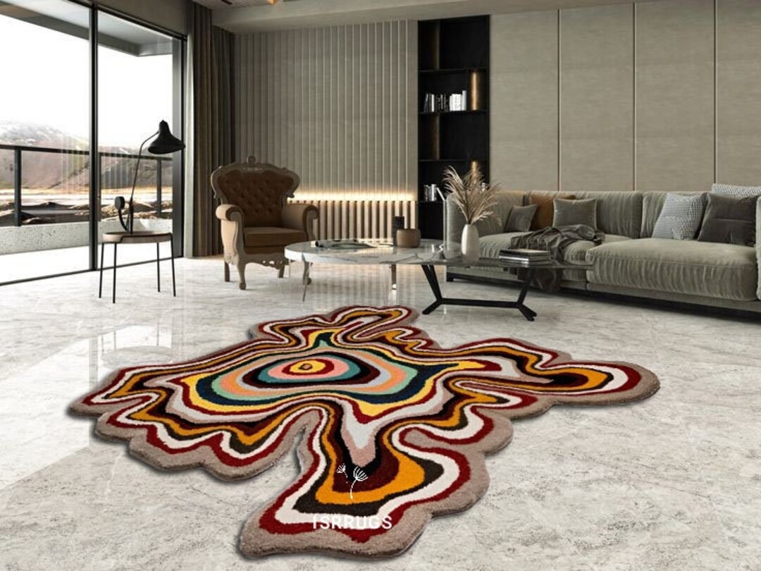 Multi Colour Irregular Shape Rug Hand-tufted 100% Wool Handmade Area ...