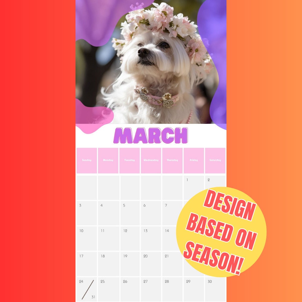 Printable 2024 Calendar With Dogs PDF, Big Letters and Numbers Size ...