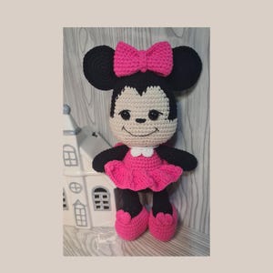 Crochet Minnie Mouse – Handmade Amigurumi Cartoon Plush – 9.8" Soft Stuffed Toy – Cute Mouse Girl – Gift for Kids and Fans