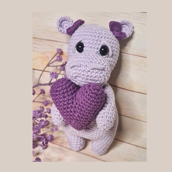 Crochet Purple Lavender Hippo Amigurumi Stuffed Animal, Cute Teen Valentine gift