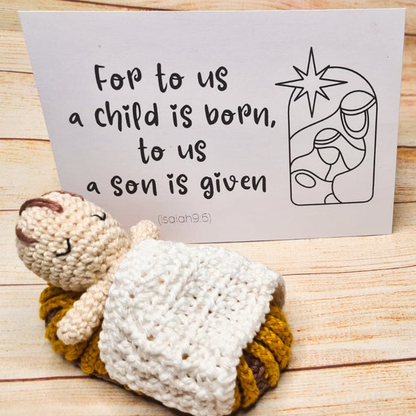 Manger scene / Crochet Baby Jesus / Amigurumi doll / Bible Verse quote