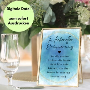 Pamiątka ślubna znak tablica pamiątkowa do druku, szablon cyfrowy, dekoracje ślubne DIY elegancki złoty niebieski wzór