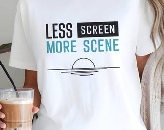Less Screen More Scene Shirt Minimalist Nature Tee, Digital Detox T-Shirt, Outdoor Lover Gift, Hiking Camping Graphic Tee