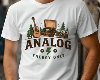 Analog Energy Only Shirt Retro Music Tee, Vintage Vinyl Camera Guitar T-Shirt, Offline Lifestyle Graphic Tee, Aesthetic Gift