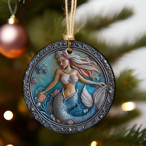 Ornamento in ceramica a forma di sirena, decorazione da sogno a forma di sirena, incantevole decorazione subacquea, ornamento rotondo a tema oceano fantasy
