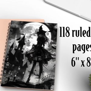Witch Under the Moon Spiral Notebook, 118 Ruled Pages, Witchy Journal, Magical Notebook, Witch and Moon Journal, Gothic Spiral Notebook