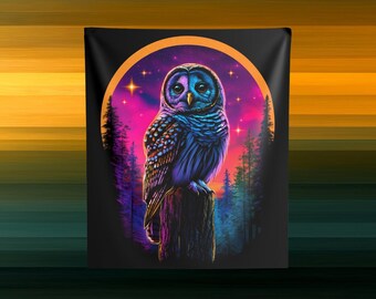 Owl Vibes Indoor Wall Tapestry, Cozy Home Decor, Magical Wall Hanging, Bedroom Wall Art, Bohemian Decor, Nature Lovers Gift