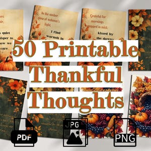 50 afdrukbare Thanksgiving-kaarten, digitale dankbare gedachten 5 x 7, PDF JPG PNG, wenskaarten herfst, dankbaarheidskaarten herfst