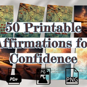 50 afirmaciones imprimibles para la confianza, arte digital de 5 x 7 en formato PDF, JPG y PNG, citas motivacionales para el cuidado personal, inspiración diaria