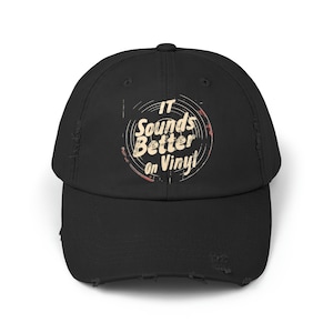 Vinyl Record Enthusiast Distressed Cotton Twill Hat, Adjustable D-Ring Closure