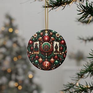 Adorno de cerámica para las fiestas del tarot, decoración mística de cartas del tarot para Navidad, decoración navideña celestial del tarot, fiesta encantada del tarot