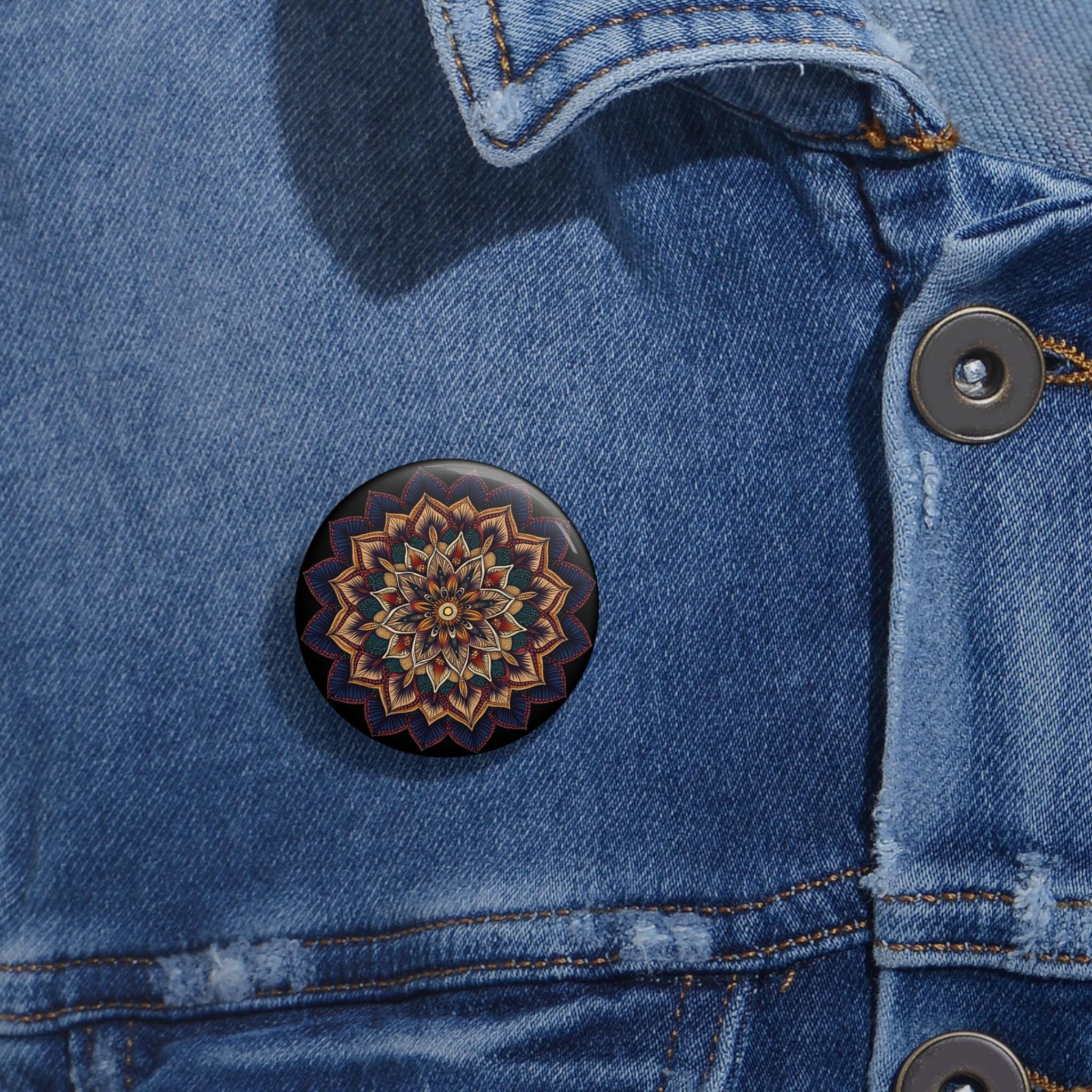 Boho Mandala Pin, Artistic and Spiritual Button, Mandala Pattern Pin, Sacred Geometry Art, Meditation Pin, Spiritual Decor