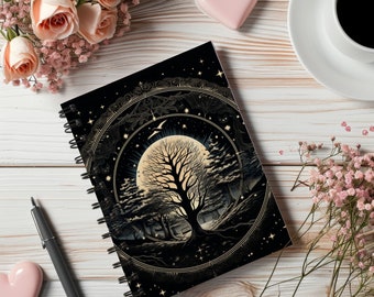 Lunar Solitude Journal, Midnight Majesty Enchanted Forest Under a Starlit Sky, Enchantment Woodlands Notebook, Celestial Retreat Sketchbook