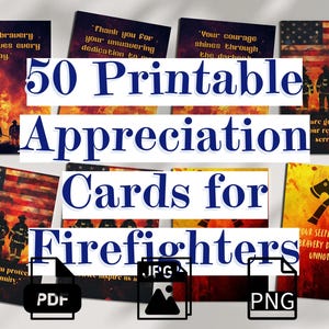 50 cartes de remerciements imprimables 5 x 7 pour les pompiers, PDF JPG PNG, cartes hommage aux pompiers, cartes de gratitude numériques pour les pompiers