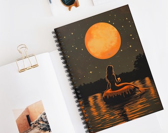 Quaderno a spirale "Sirena al chiaro di luna", quaderno "Sirena sotto la luna", diario celeste, regalo di cancelleria mistica per scrittori