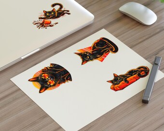 Black Cat Stickers, Funny Cat Sticker Sheet, 4 Mischievous Kitty Vinyl Stickers, Cat Lover Gift