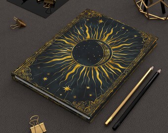 Celestial Sun & Moon Journal | Vintage Gothic Hardcover Notebook | Astrology Notebook | Occult Starry Night Writing Journal