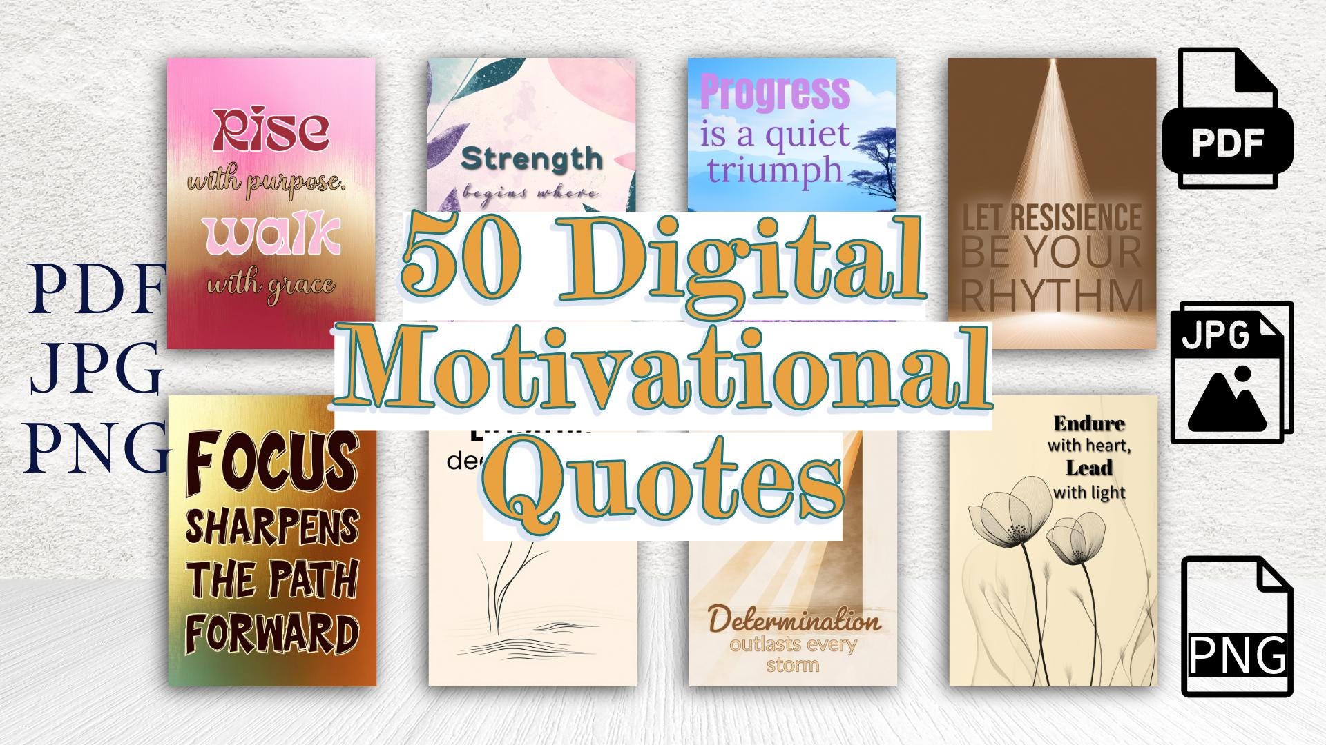 50 Digital Motivational Quotes, Printable Wall Art 5x7 18x24, PDF PNG ...