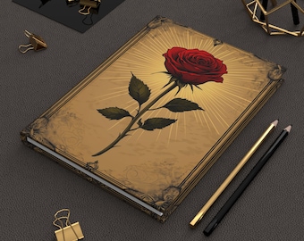 Journal rose rouge vintage, carnet de notes floral ancien à couverture rigide, livre d'écriture gothique romantique,