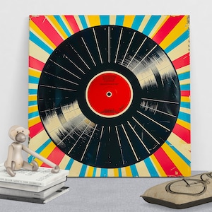 レトロなビニールレコードのキャンバスプリント、ヴィンテージな雰囲気の装飾、カラフルな音楽の壁アート、音楽を愛する魂のために、オフィスや自宅の壁の装飾