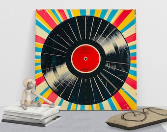 Impresión en lienzo de vinilo retro, decoración vintage, arte mural musical colorido, para amantes de la música, decoración de pared para el hogar y la oficina.