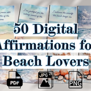50 affirmations numériques pour les amateurs de plage, art mural numérique imprimable 5 x 7, PDF, JPG PNG,