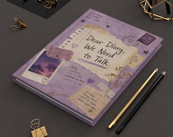 Dear Diary We Need to Talk Journal, Hardcover Lined Journal, Purple Junk Journal Aesthetic Notebook, Diary for Women, Writing Gift