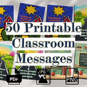 50 frases imprimibles para el aula, tarjetas inspiradoras de 13x18 cm (PDF, JPG y PNG), arte inspirador para el aula, decoración de pared para el aula, motivación docente